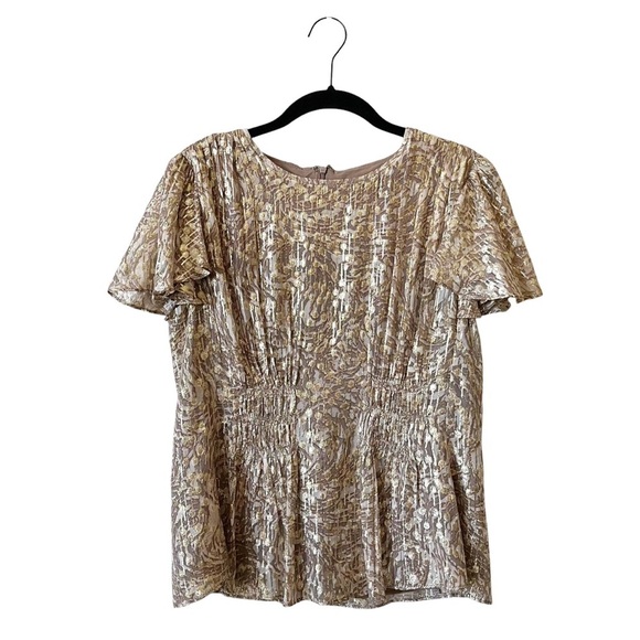 Parker The Rose Metallic Top Women's Size S Viscose Lurex Flare Sleeve Dressy - Picture 2 of 8